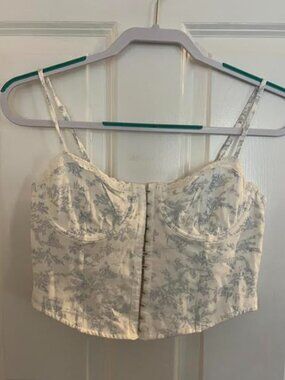 Women/girls short bustier shirt, blue and white, spaghetti straps